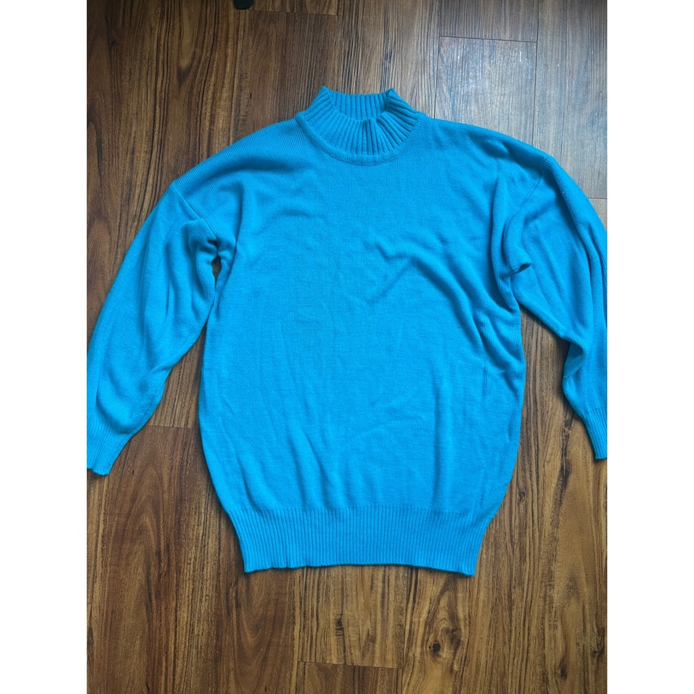 Parrinello Mock Neck Sweater Women Medium Blue Vintage Soft Acrylic Pullover